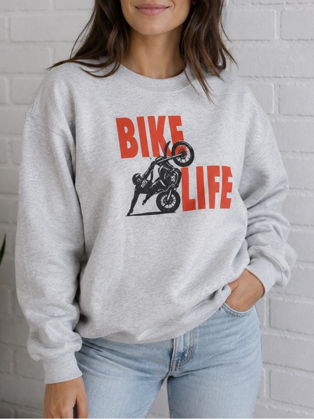 Lane Seven Bike Life Motorcycle Graphic Sweatshirt Gray Fleece Crewneck Medium